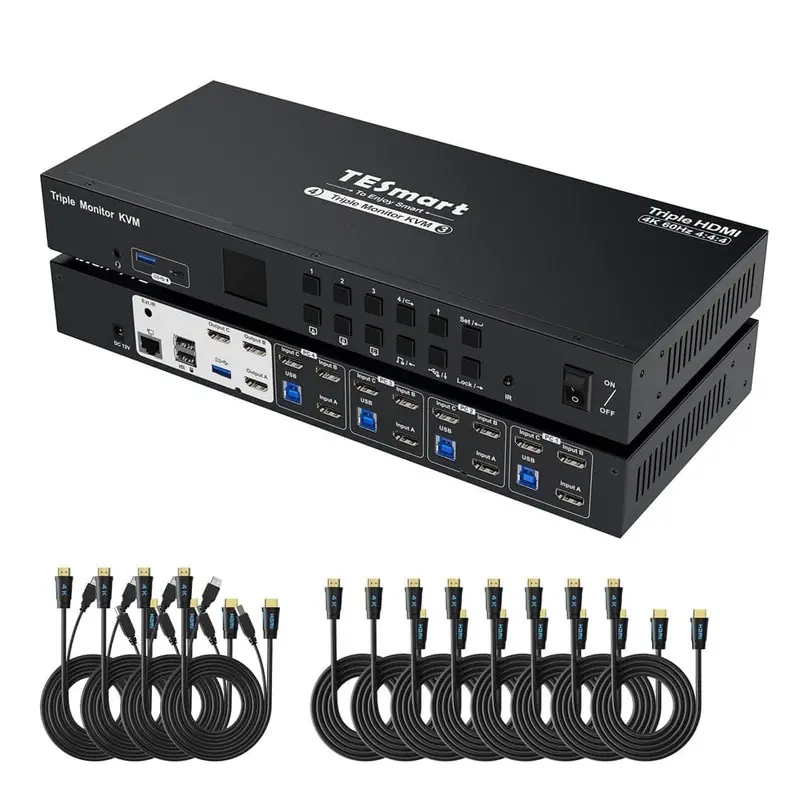 4 Port Drei-Monitor-Kvm-Switch Hdmi 4K@60Hz Mit Usb Hub 1