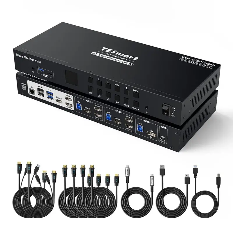 Drei Monitor Mst Kvm-Dockingstation-Kit - 4K60hz, Edid Für 1 Laptop & 3 Pcs 1