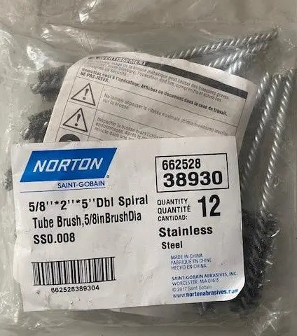 Norton 38930 5/8" Double Spiral Tube Brush Stainless Steel 12Pcs. 1
