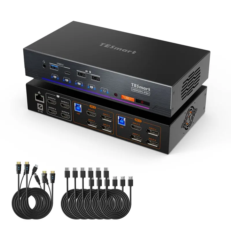 Quad 4K60 Hdmi Dp Kvm Switch - Mit Usb 3.2 Hub, Gigabit-Lan & Edid Für 2-Pc-Workstations 1