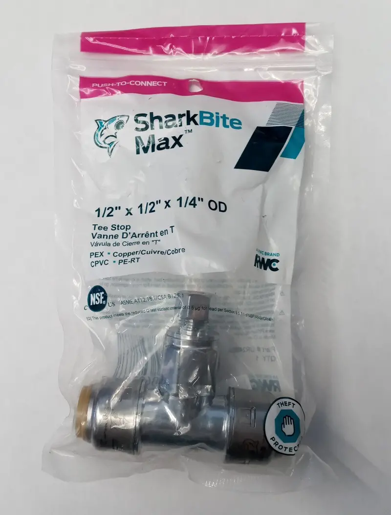 Sharkbite 1/2 X 1/2 X 1/4 Inch Brass Push Tee Stop Valve Compression Ur24983 1