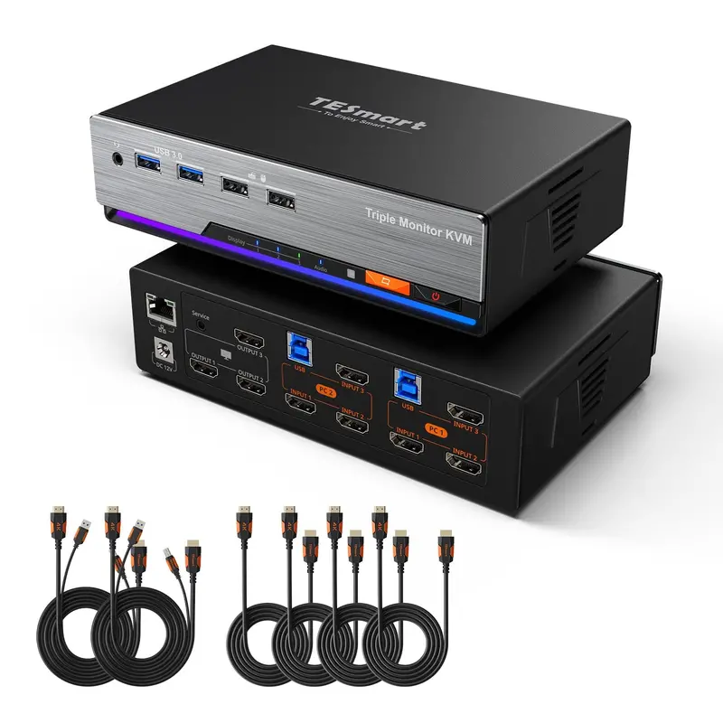 Triple 4K60hz Hdmi Kvm Switch Gaming Dock Für 2 Pcs & 3 Monitore, Mit Edid 1