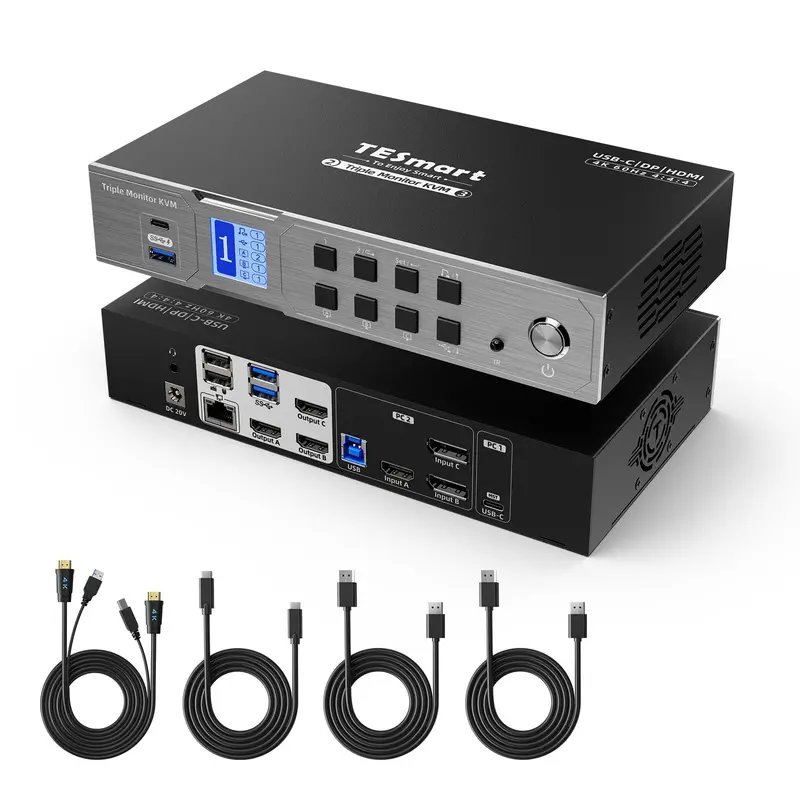 Triple 4K60hz Hybrid Kvm Gaming Dock Für 1 Desktop-Pc Und 1 Laptop, Mit Edid, Mst 1