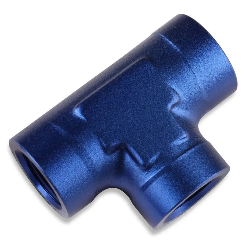 Mr. Gasket 491703 Triple-Port Anodized Blue Tee Fitting – 3/8-Inch Npt Female On All Ends 1