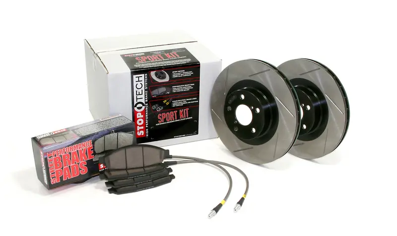 Stoptech 977.42005F Sport Axle Pack — Front Brake Kit With Slotted Rotors And Stainless Lines 1