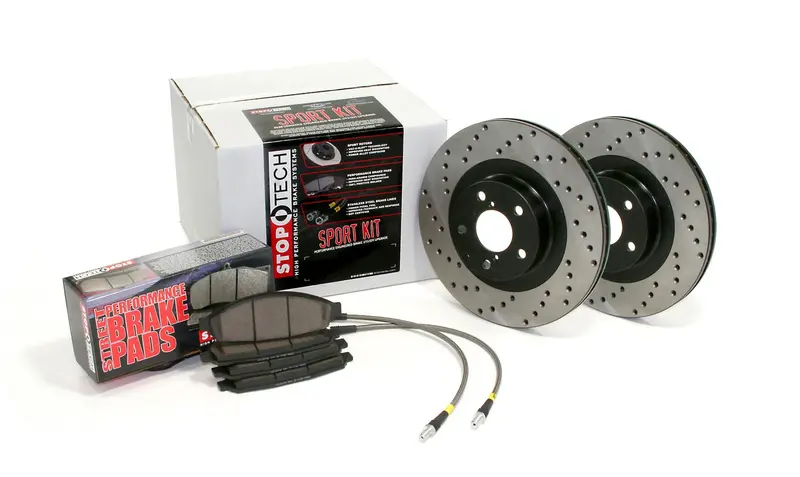 Stoptech 979.62007F Sport Axle Pack – Drilled Front Rotors With Brake Lines 1